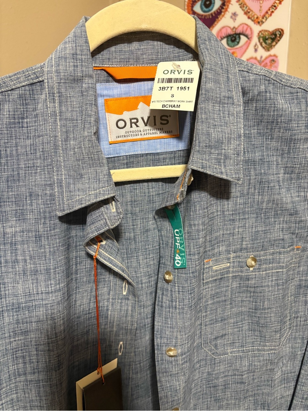 NWT - Orvis Tech Chambray Long-Sleeve Work Shirt Blue (S) - Picture 5 of 6